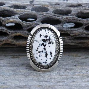 Native American Navajo White Buffalo Sterling Silver Ring Size 7 3/4, Adjustable